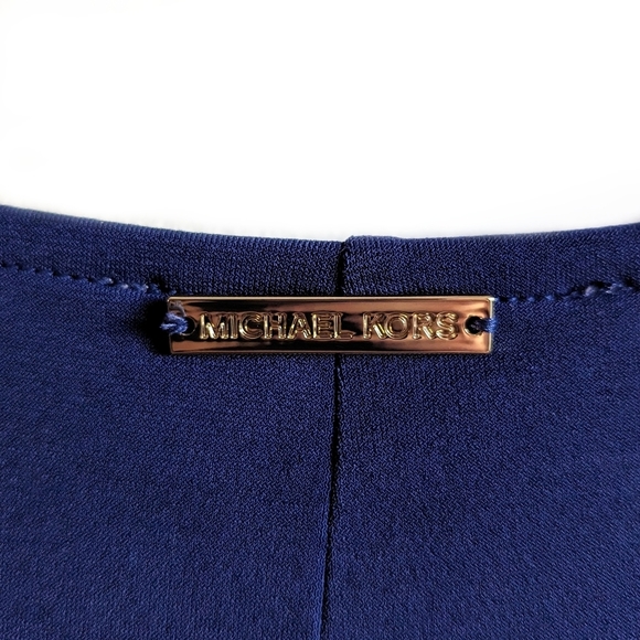 Michael Kors Knee Length Sleeveless Cowl Neck Blue Knot Sheath Midi Dress - Picture 5 of 6